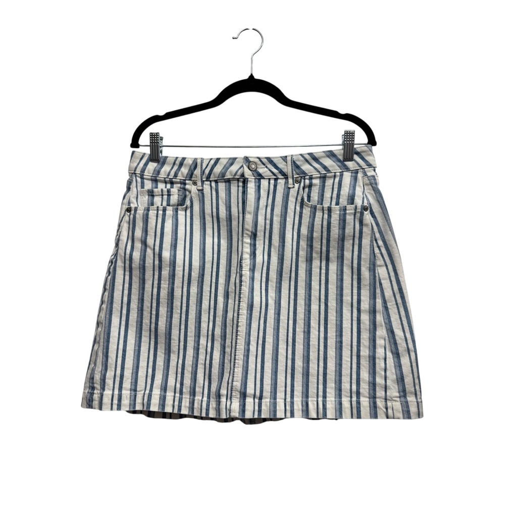 Loft Blue White Striped Denim Mini Skirt Womens 12 Cotton Stretch coastal